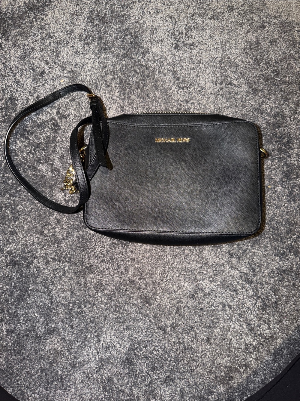 Michael Kors Black Leather Crossbody with Gold Accents